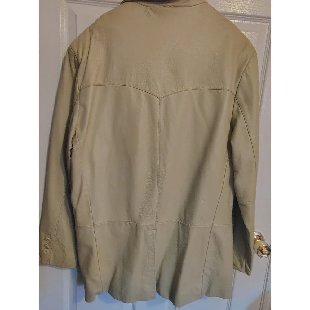 Vintage EXIT U.S.A. Mens Beige Leather Blazer Jacket, Solid, Size L